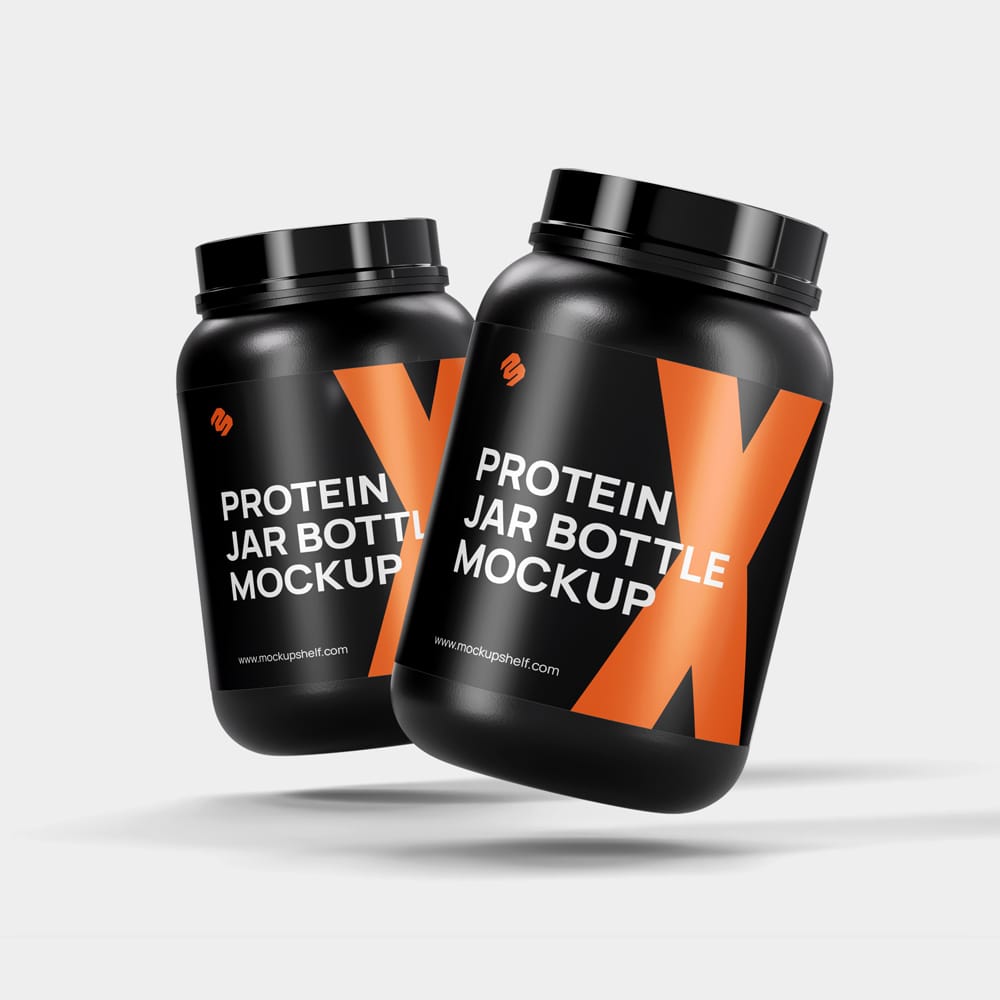 Free Plastic Protein Jars Mockup PSD