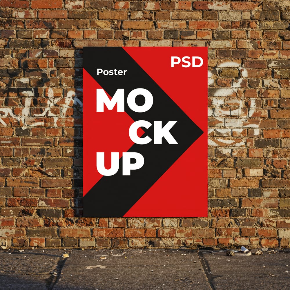 Free Poster on Graffiti Wall Mockup PSD