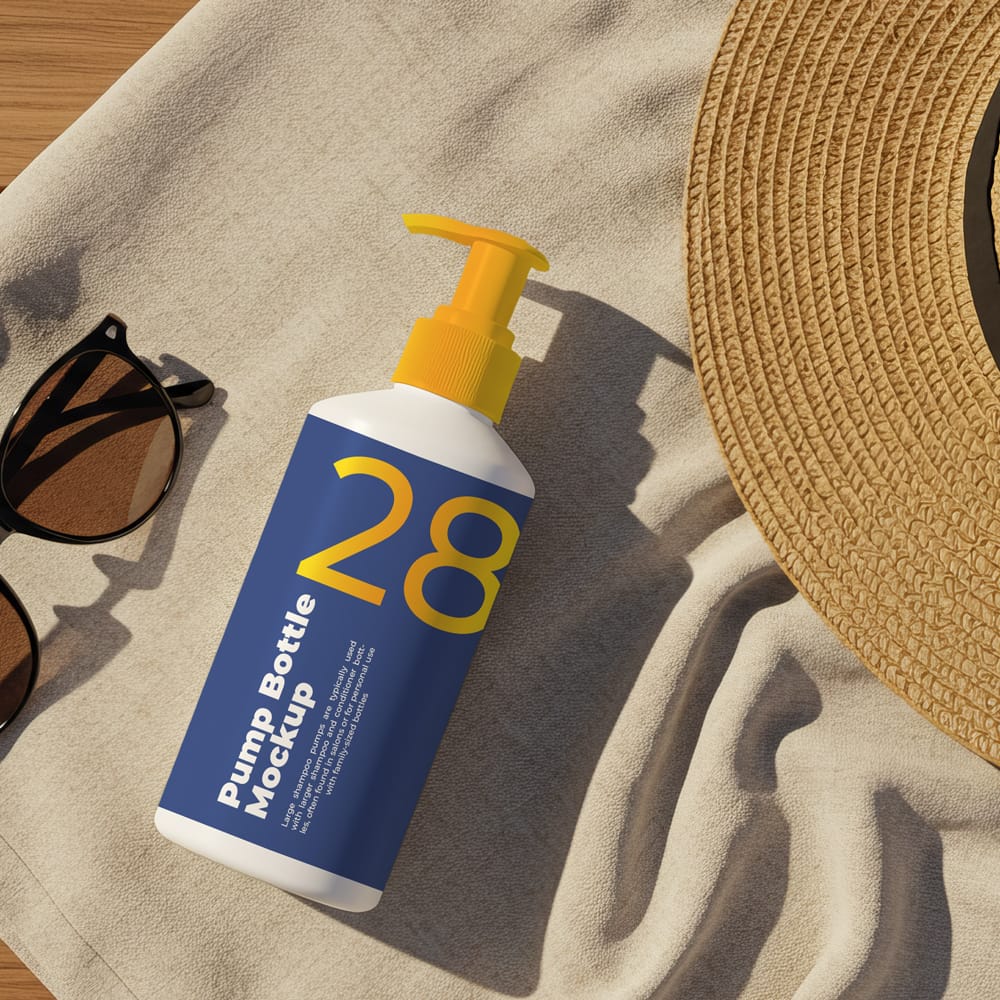Free Pump Shampoo on White Towel Mockup PSD