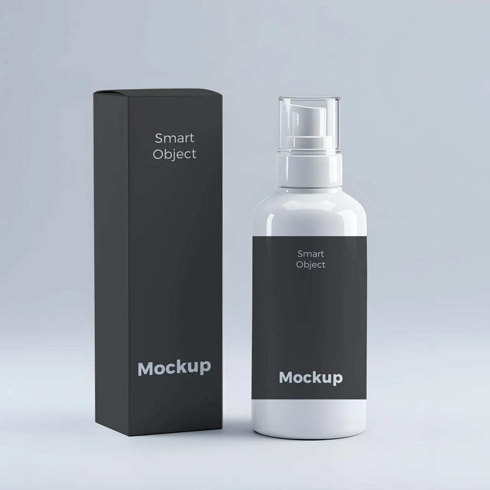 Free Serum and Box Packaging Mockup PSD