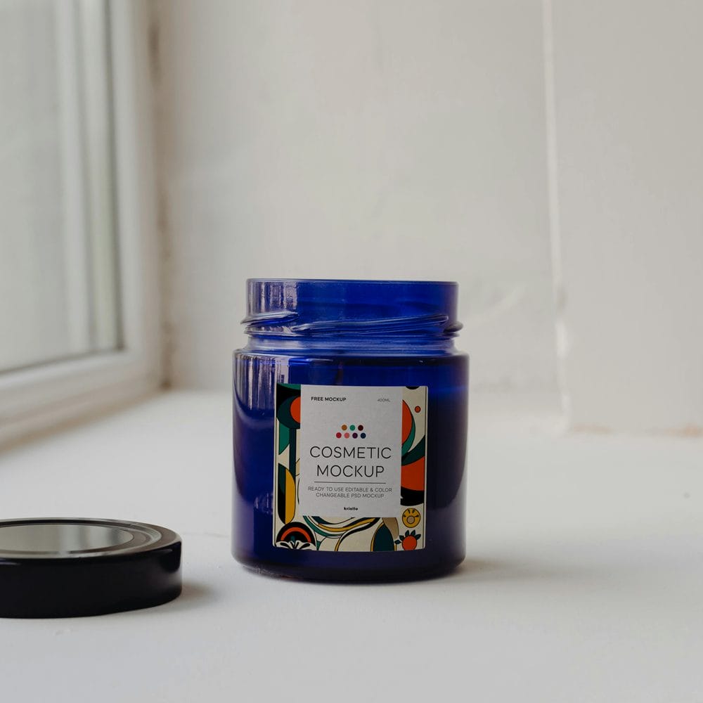 Free Small Glass Cosmetic Jar Mockup PSD