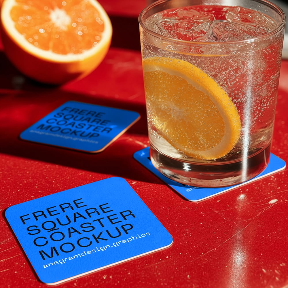Free Square Coaster Mockup Template PSD