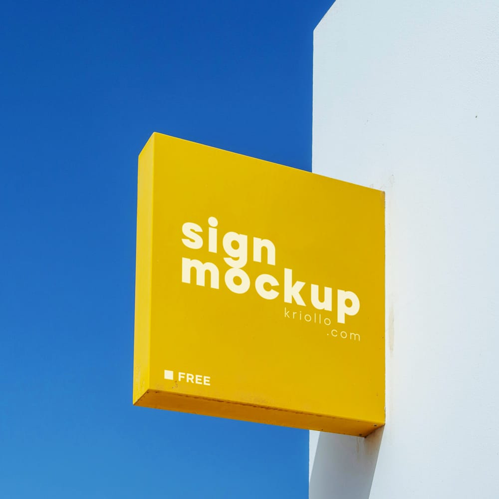 Free Square Wall-Mounted Sign Mockup PSD