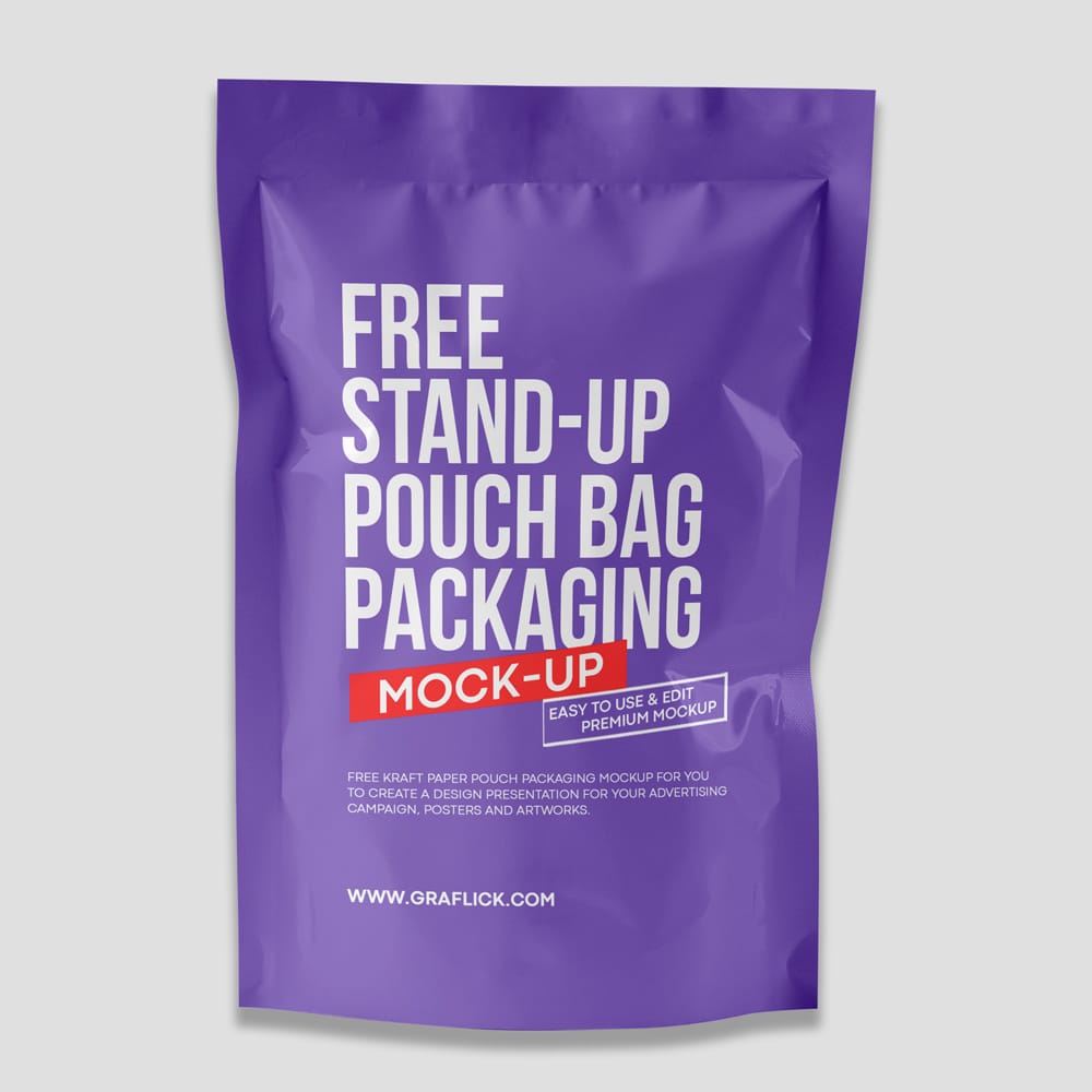 Free Stand Up Pouch Bag Mockup PSD