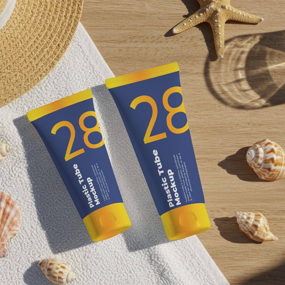 Free Tube on White Towel Mockup PSD