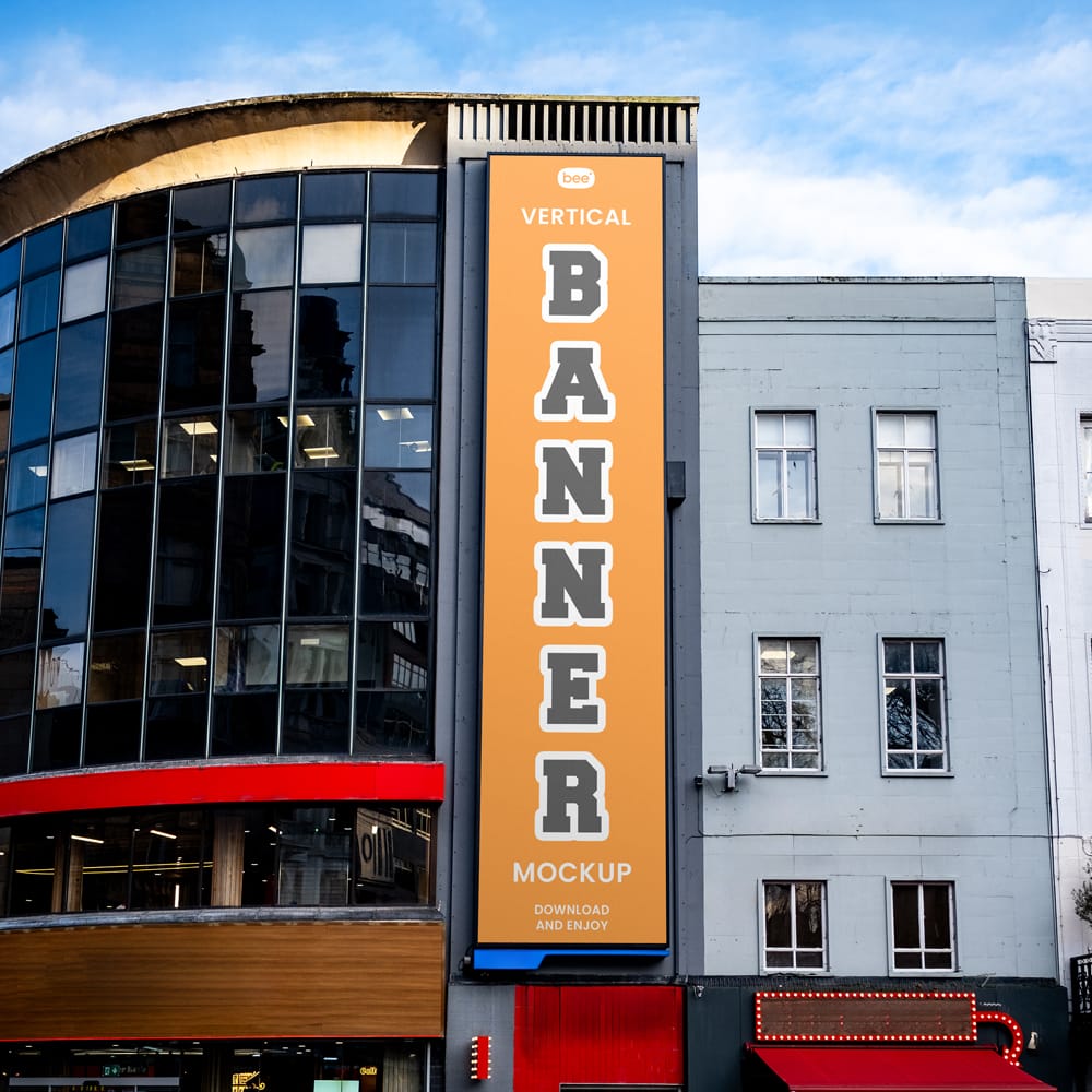 Free Vertical Banner in City Mockup PSD