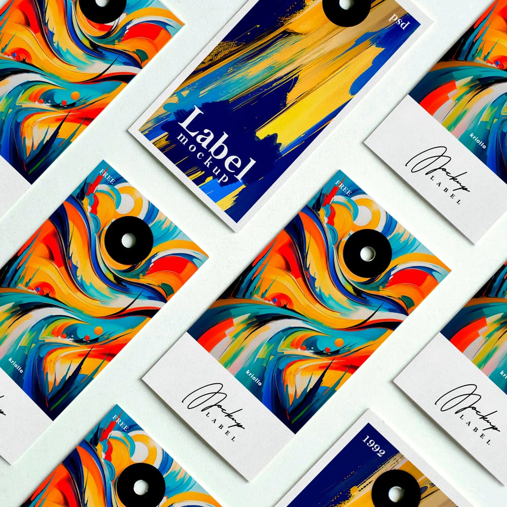 Free Vibrant Abstract Label Mockup Templates PSD