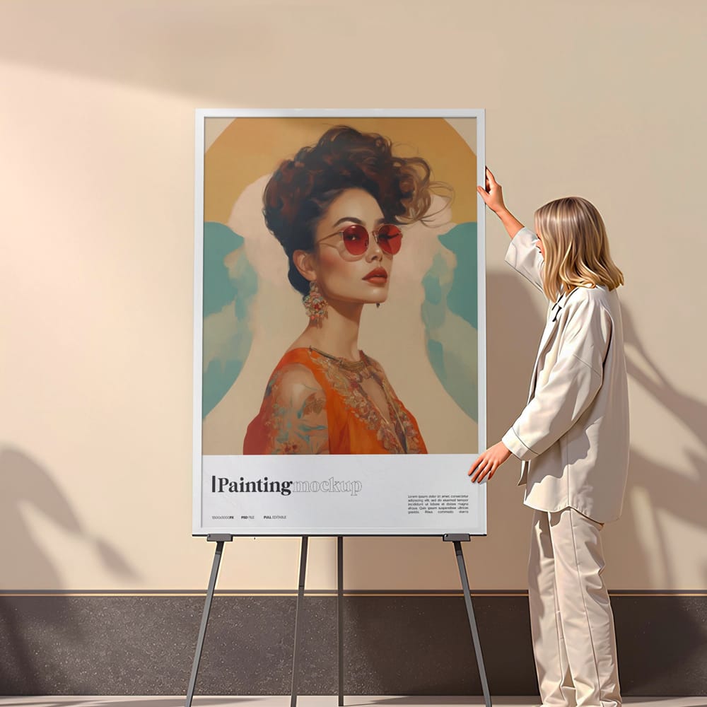 Free Vibrant Portrait Painting Mockup PSD