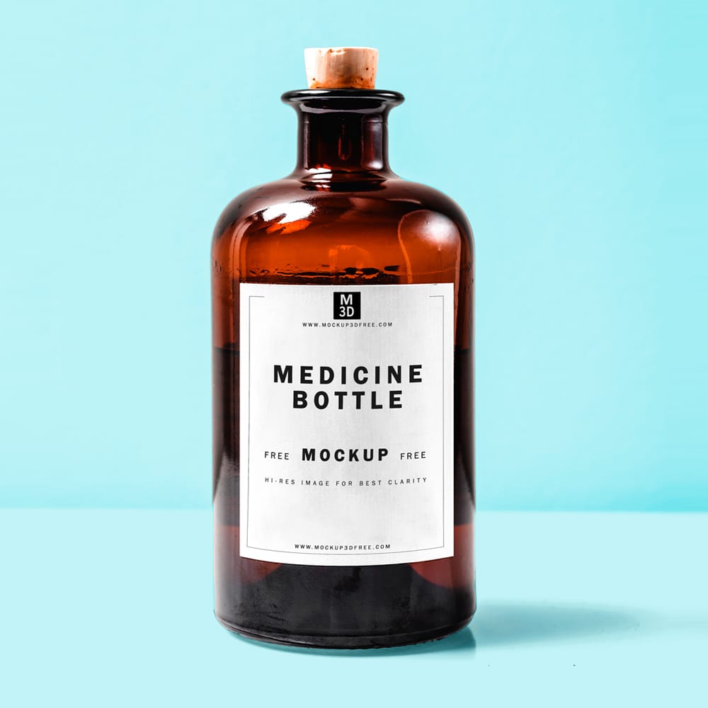 Free Vintage Amber Medicine Bottle Mockup PSD