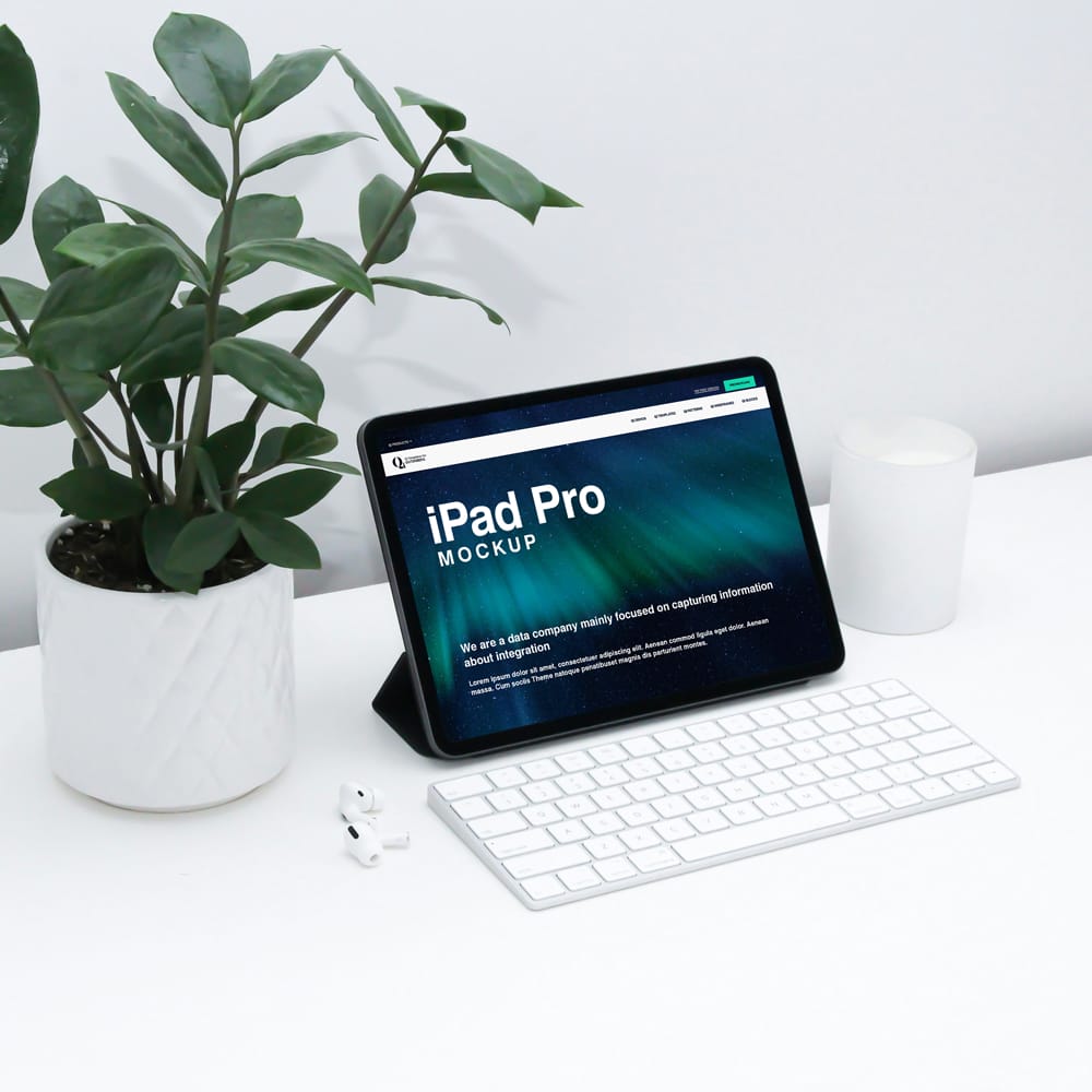 Free White Workspace iPad Pro Mockup PSD