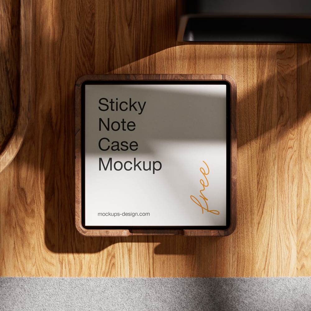 Free Wooden Sticky Note Case Mockup PSD