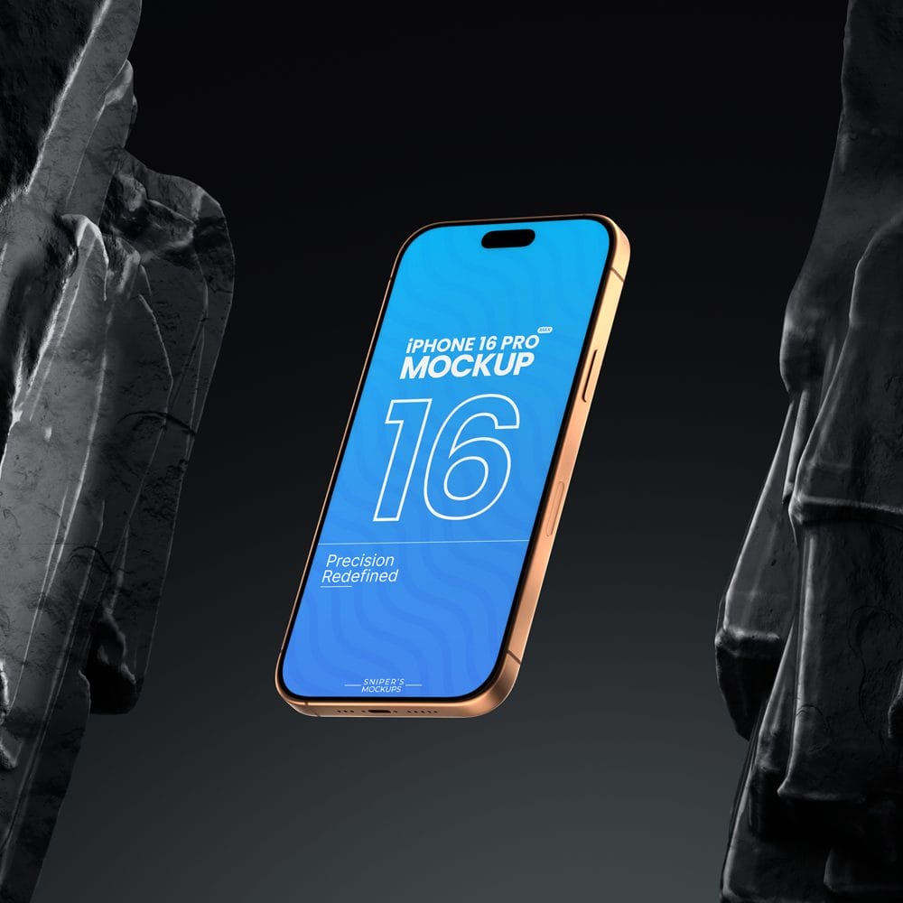 Free iPhone 16 Pro Mockup Gravity Carve PSD