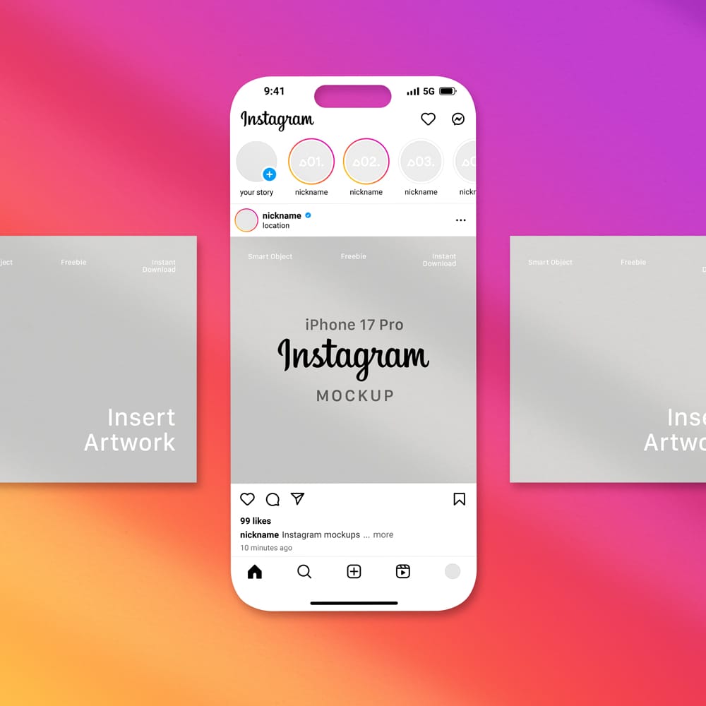 Free iPhone 17 Pro Flat Instagram Mockup PSD