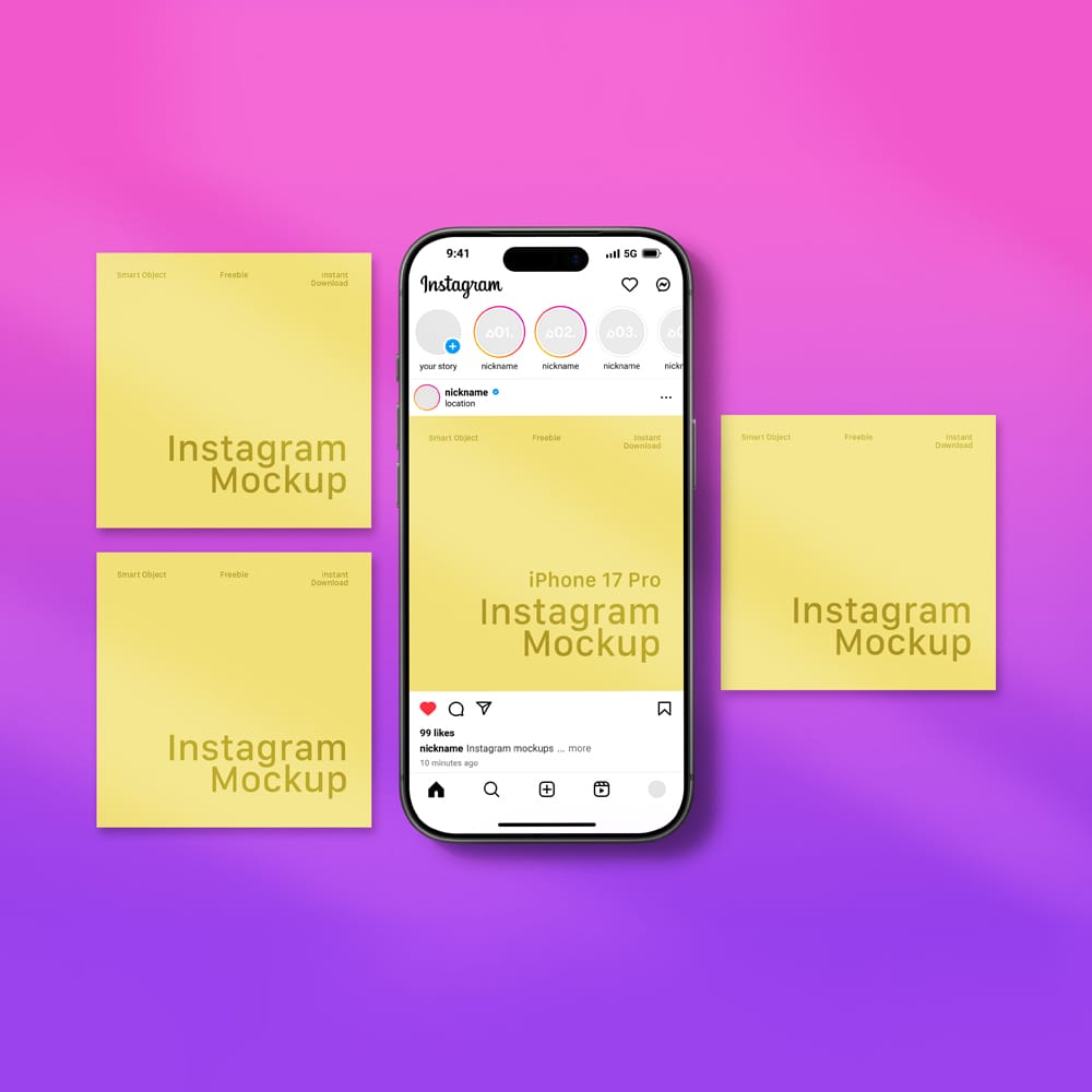 Free iPhone 17 Pro Instagram Ad Post Mockup PSD