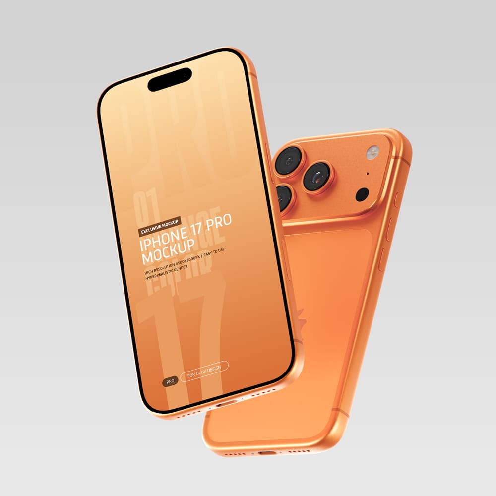 Free iPhone 17 Pro Mockup Orange Color PSD