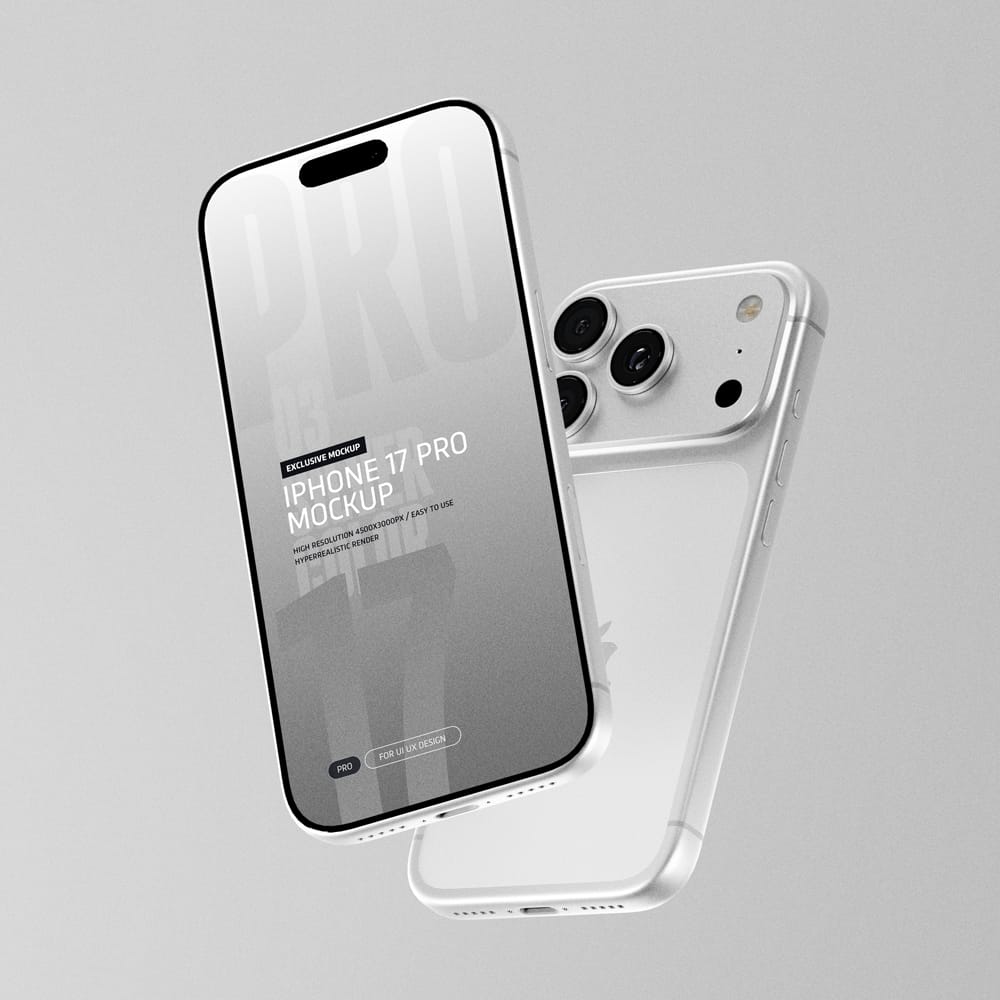Free iPhone 17 Pro Mockup Silver Color PSD