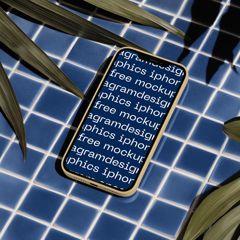 Free iPhone Mockup Layed on Tiles PSD