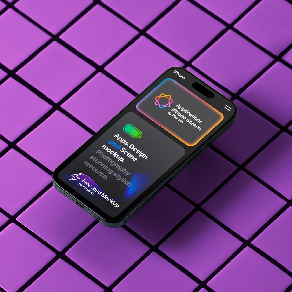 Free iPhone Pro Scene Showcase Screen Mockup PSD