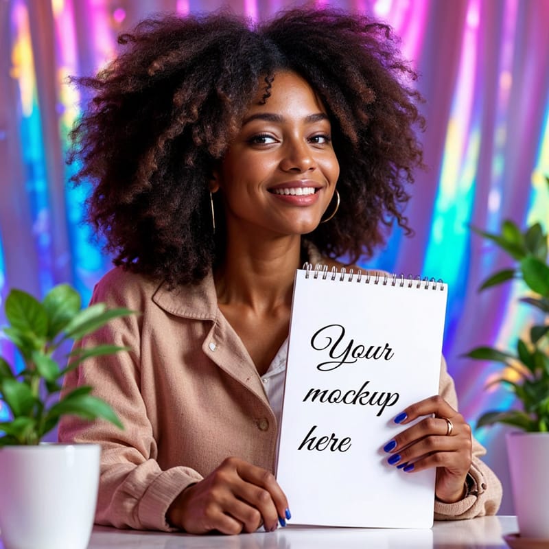Girl Holding Notebook Mockup PSD