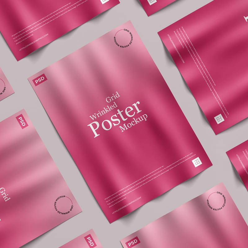 Grid Wrinkled Poster Mockup PSD