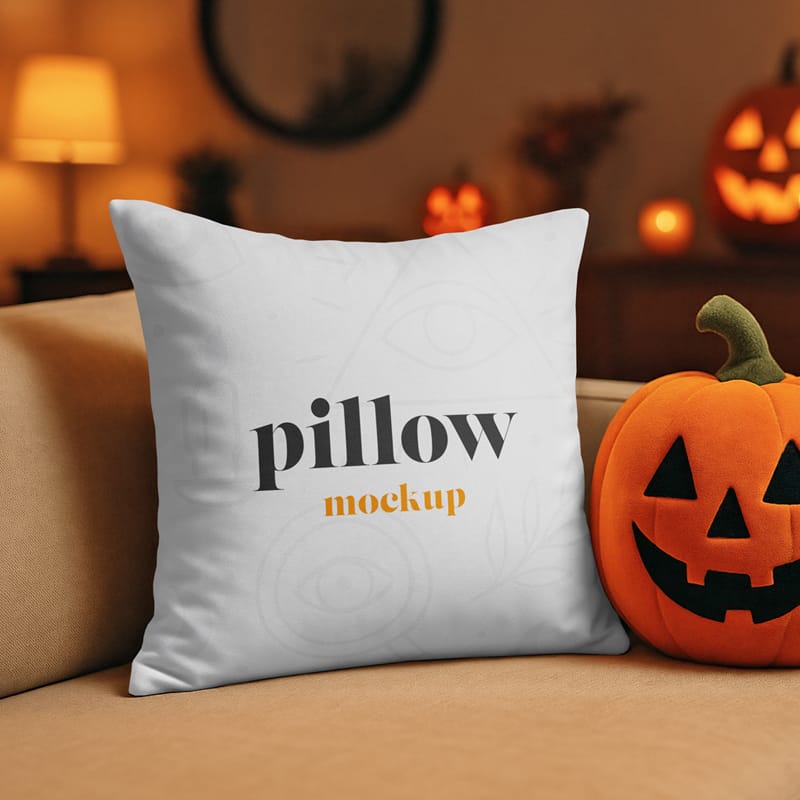 Halloween Pillow and Toy Pumpkin Mockup PSD