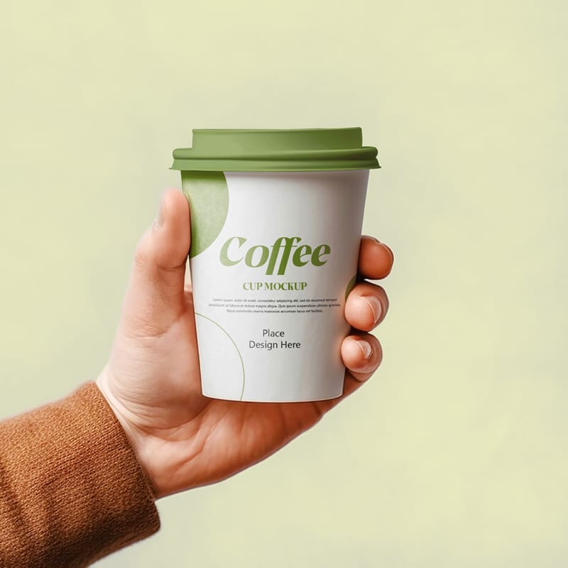 Hand-Held Coffee Cup Mockup PSD