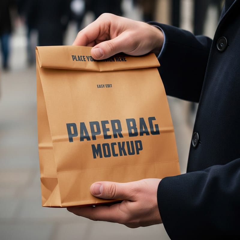 Handheld Kraft Paper Lunch Bag Mockup PSD