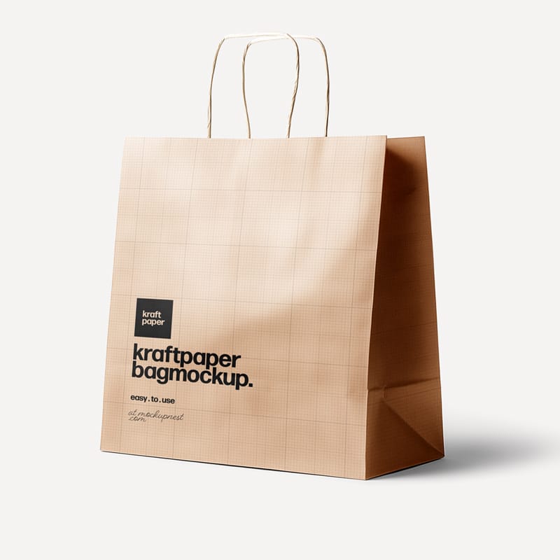 Kraft Paper Shopping Bag Mockup with Handles PSD