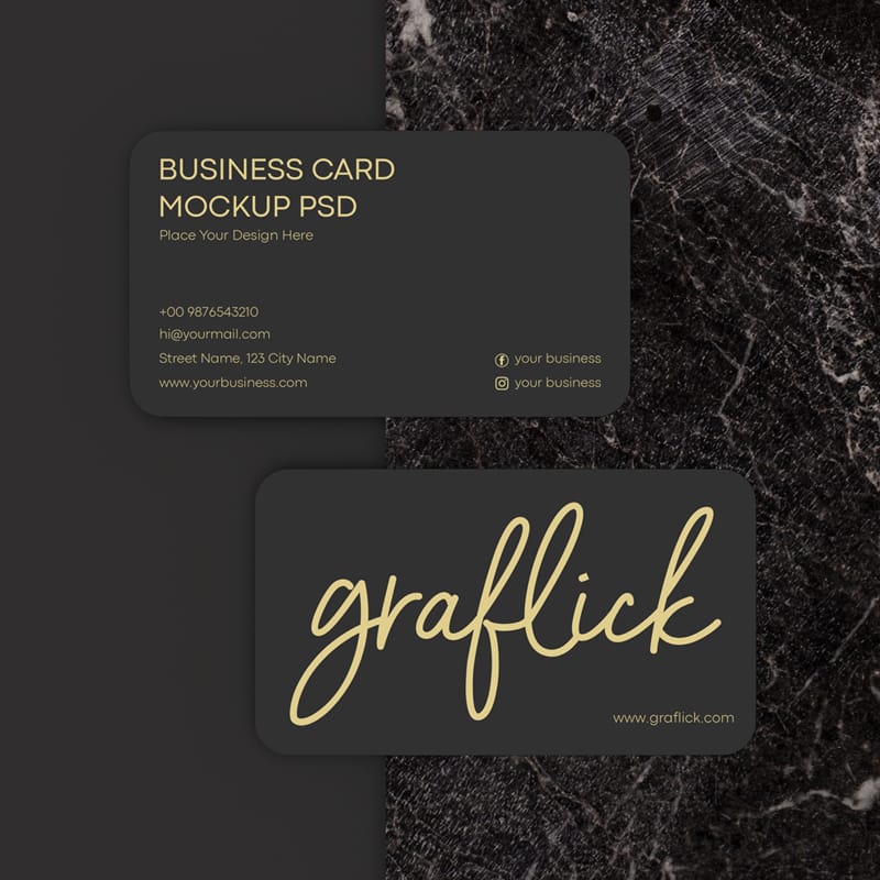 Luxury Business Card Mockup on Black Marble PSD