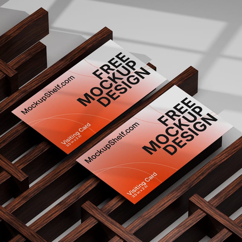 Luxury Business Card Mockup with Wooden Lattice PSD