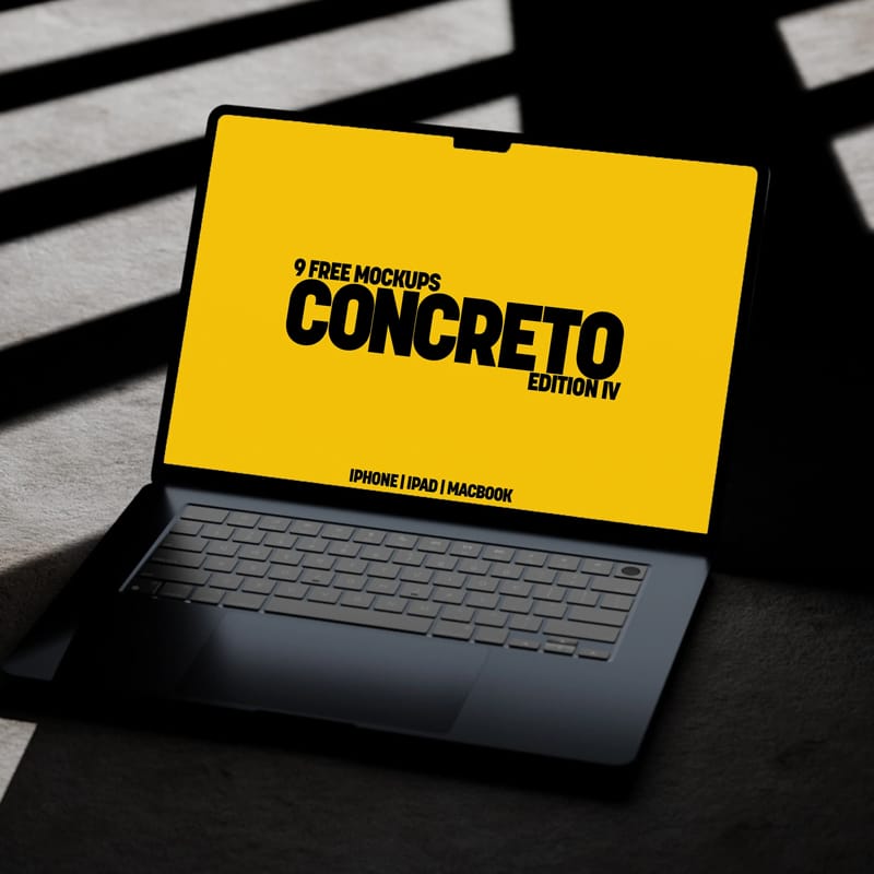 MacBook Air Mockup on Concrete Floor PSD