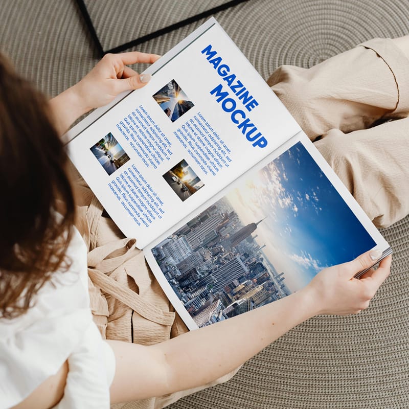 Magazine in Woman Hands Mockup PSD