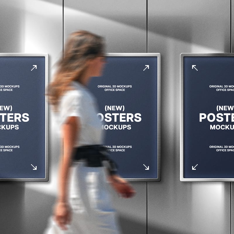 Metal Wall Posters Mockup PSD