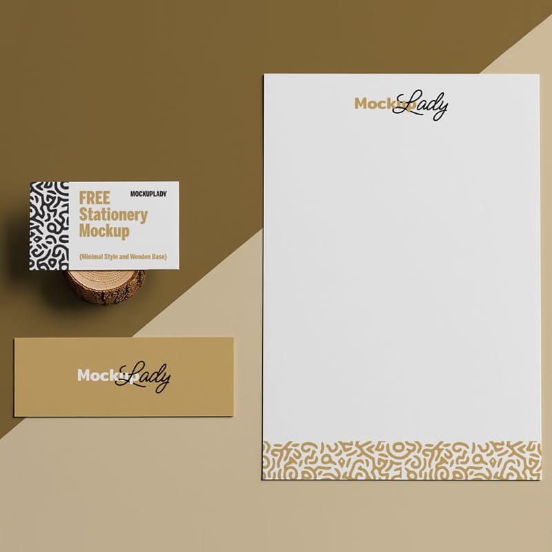 Minimal Style and Wooden Base Stationery Mockup PSD