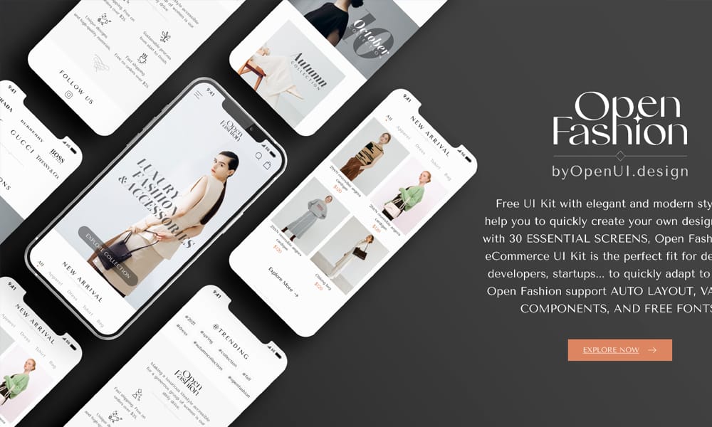 Open Fashion free eCommerce UI kit for Figma with shopping app components and product pages