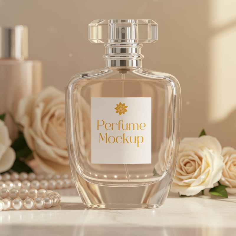 Perfume Bottle on Vanity Mockup PSD