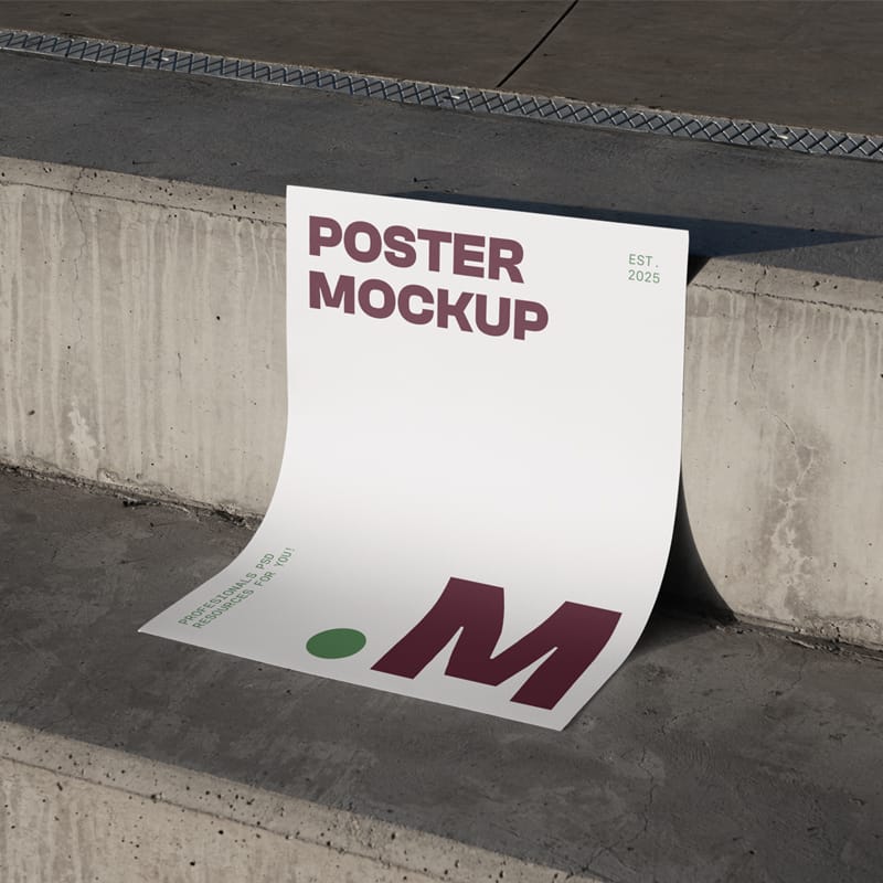 Poster on a Concrete Stairs Mockup PSD