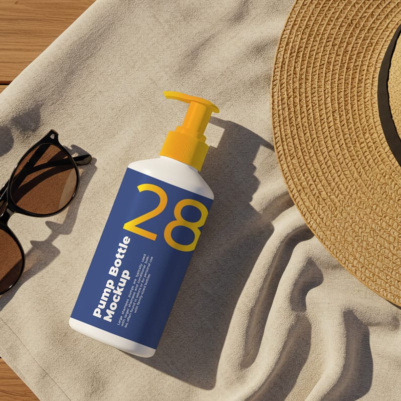 Pump Shampoo on White Towel Mockup PSD