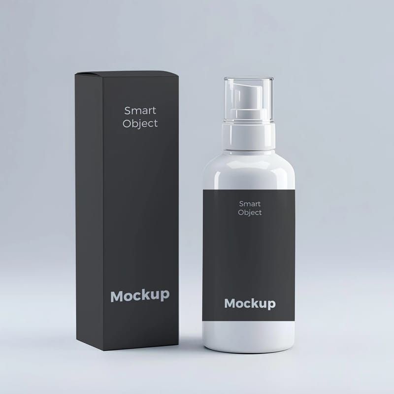 Serum and Box Packaging Mockup PSD