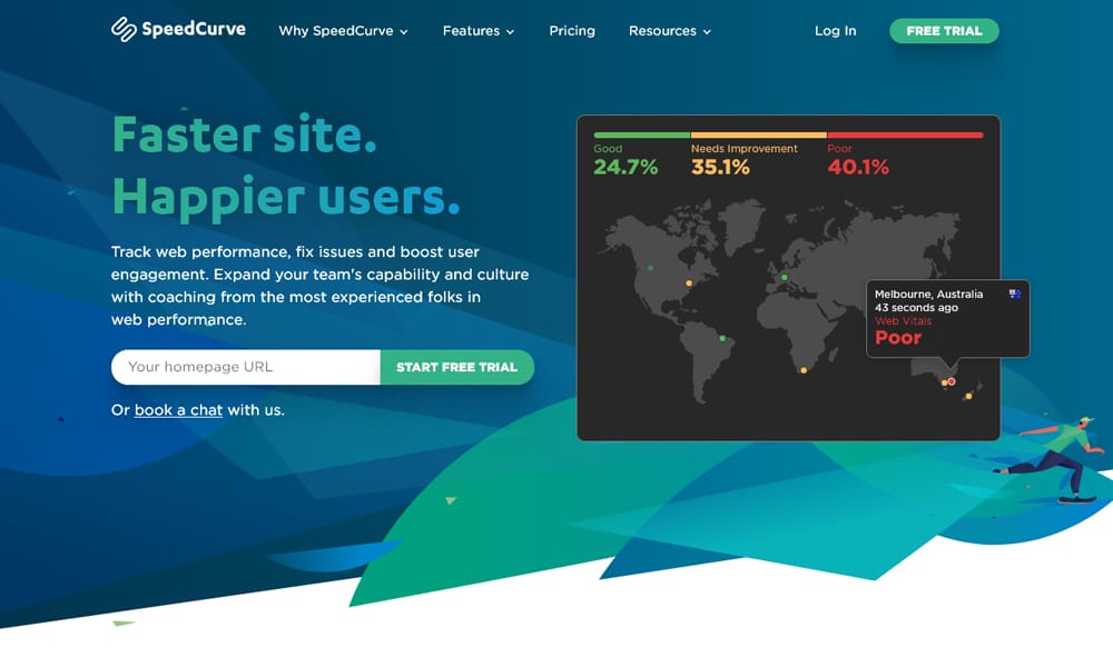 SpeedCurve — SpeedCurve LUX Real User Monitoring dashboard with Core Web Vitals and competitor benchmarking