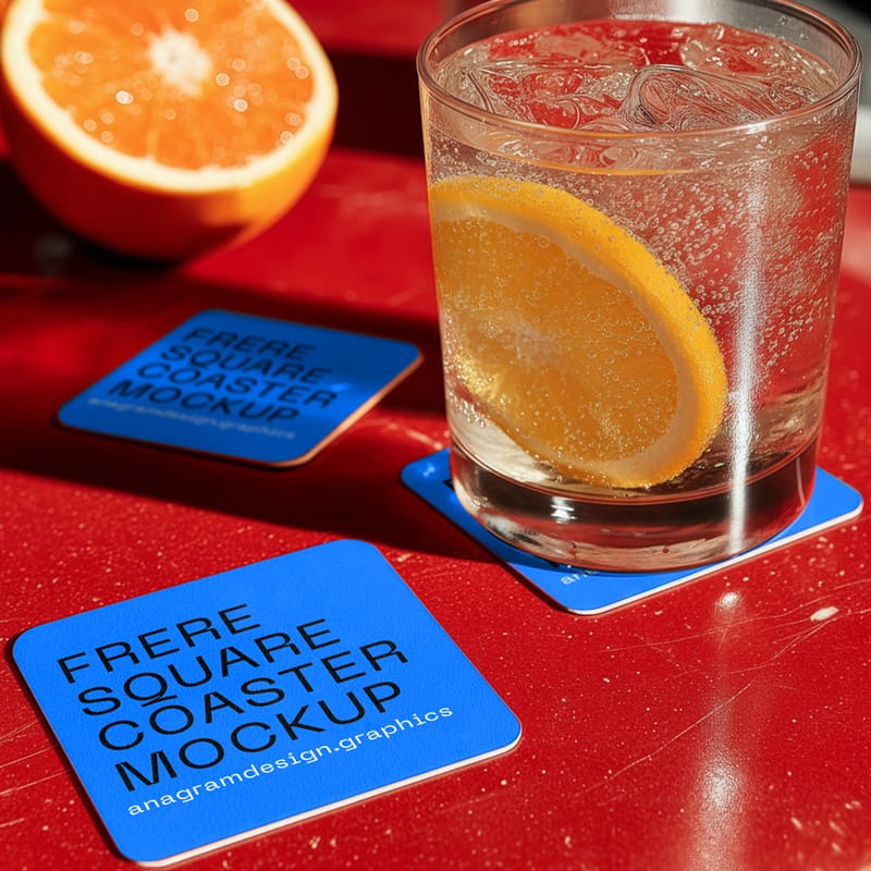 Square Coaster Mockup Template PSD