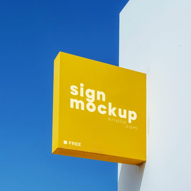 Square Wall-Mounted Sign Mockup PSD