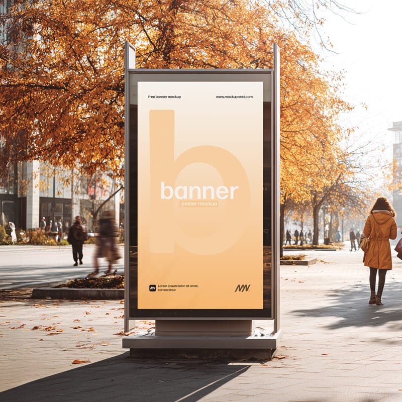 Street Billboard Mockup in Autumn City Park Scene PSD