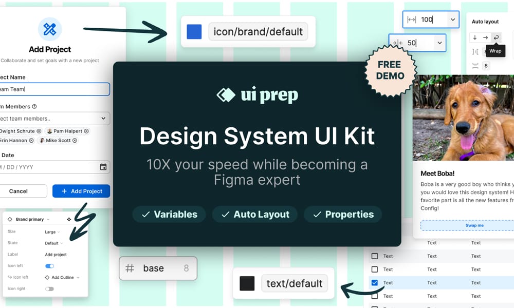 UI Prep Design System showing comprehensive Figma components and design system documentation