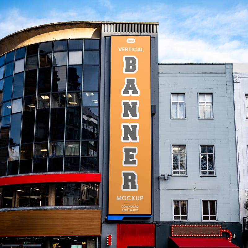 Vertical Banner in City Mockup PSD