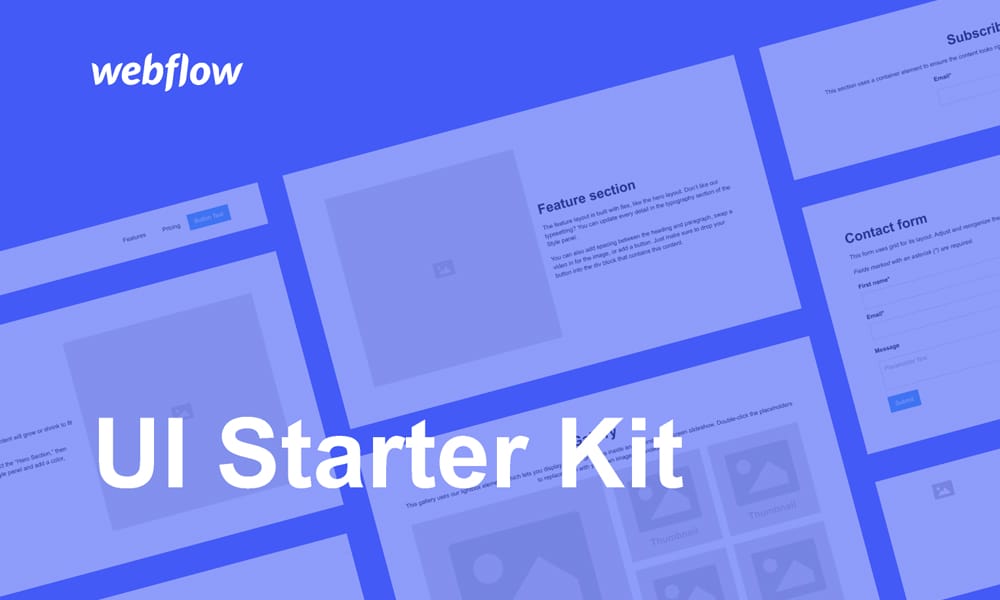 Webflow Starter UI Kit for Figma showing web design components optimized for Webflow platform