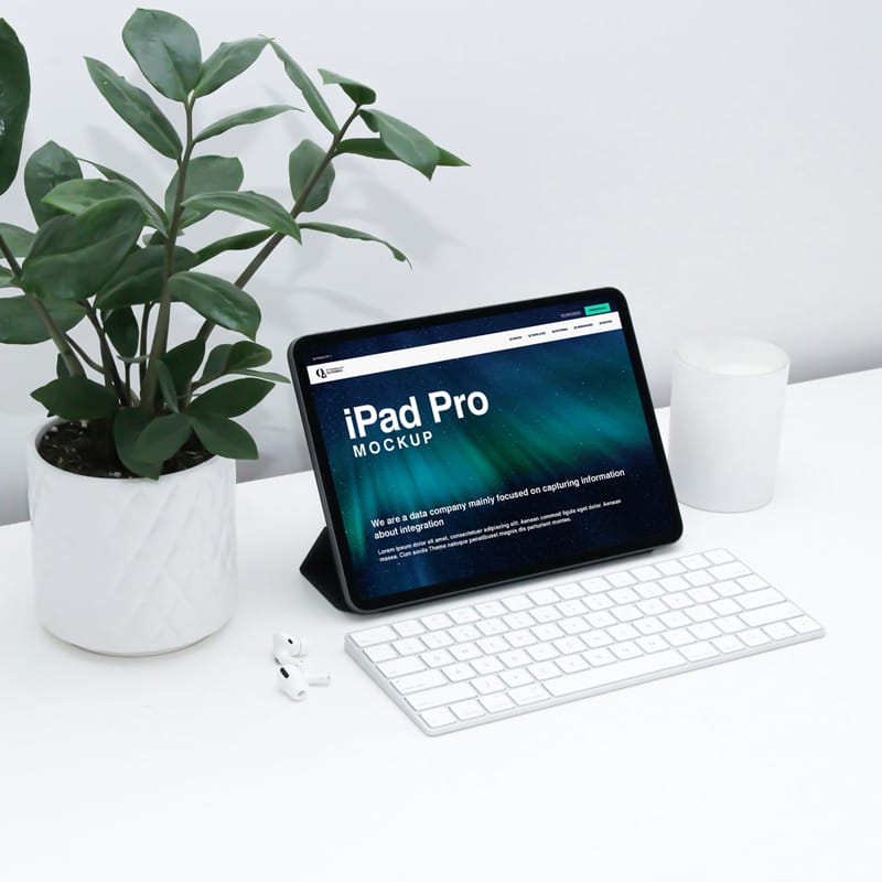 White Workspace iPad Pro Mockup PSD