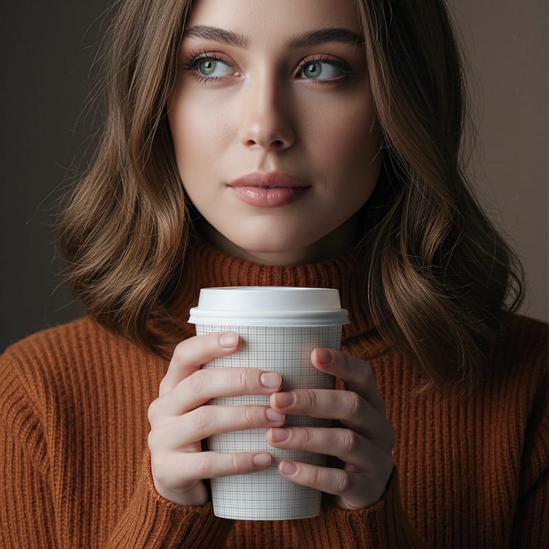 Woman Holding Paper Coffee Cup Mockup PSD