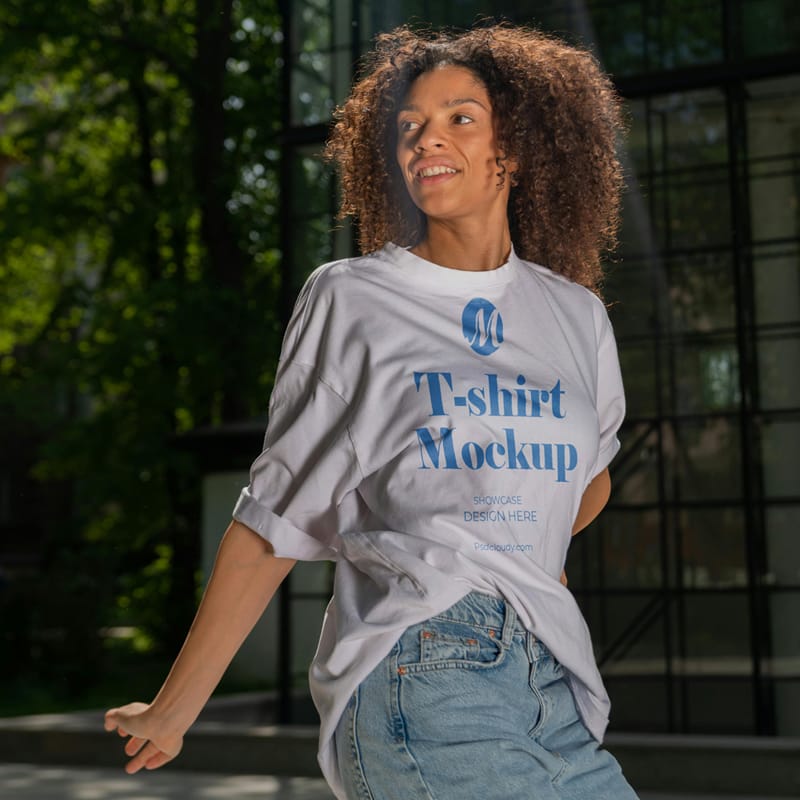 Young Woman T-Shirt Mockup PSD