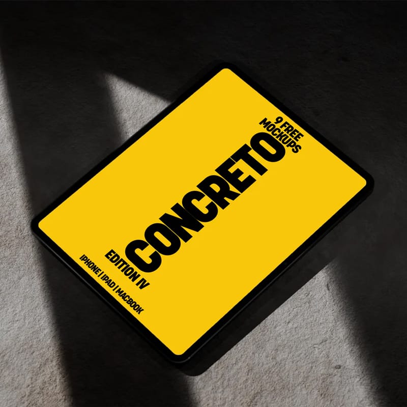iPad Mockup on Minimal Concrete Floor PSD